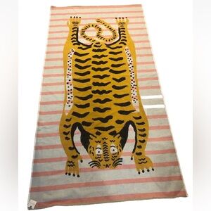 Anthropologie  100% Cotton Tiger Beach Towel 68”x35” LRG Sold Out Salmon Stripes